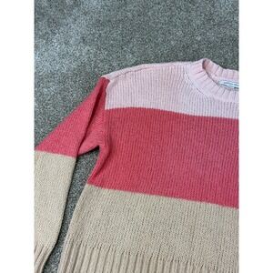 American Eagle Pink Coral Tan Colorblock Shaker Stitch Sweater Womens Small S